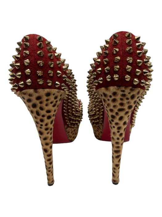 Christian Louboutin Shoe Size 38 red & beige Ponyhair Studded Peep Toe Pumps red & beige / 38