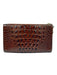 Brahmin Brown Croc Embossed Leather Zip Top Gold Hardware Wristlet Bag Brown / XS