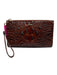 Brahmin Brown Croc Embossed Leather Zip Top Gold Hardware Wristlet Bag Brown / XS