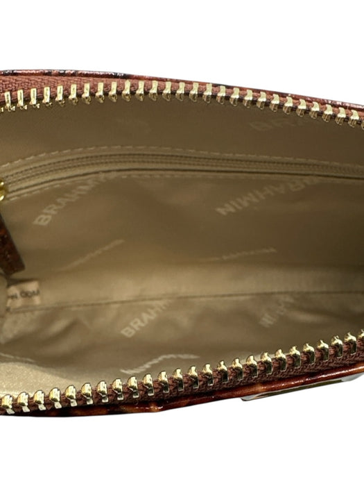 Brahmin Brown Croc Embossed Leather Zip Top Gold Hardware Wristlet Bag Brown / XS