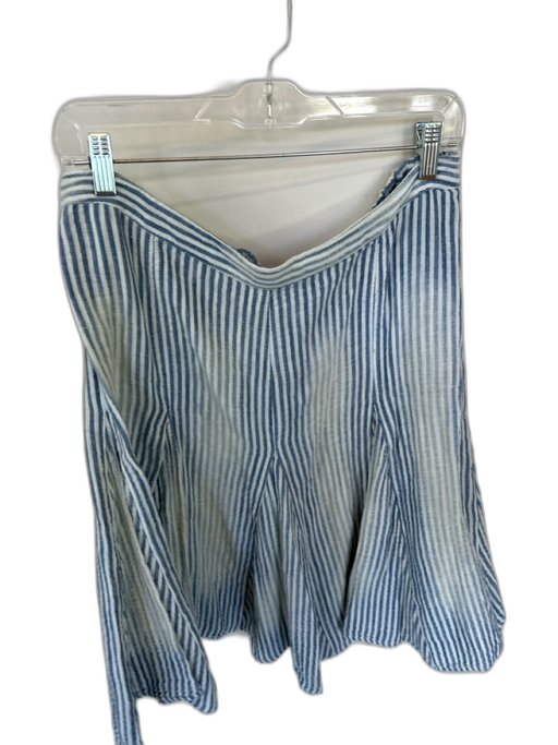 Free People Size L Blue & Cream Cotton Elastic Waist Striped Midi Skirt Blue & Cream / L