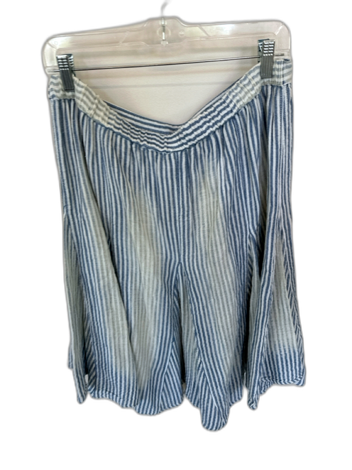 Free People Size L Blue & Cream Cotton Elastic Waist Striped Midi Skirt Blue & Cream / L