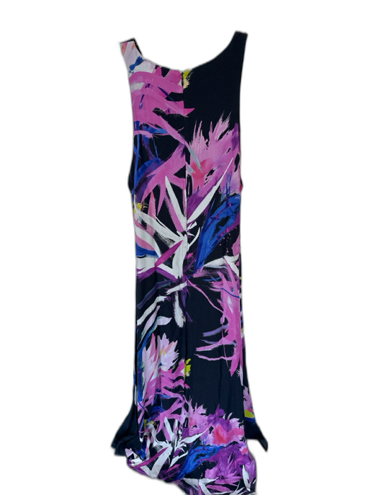 Josie Natori Size Est S Black & Purple Sleeveless Flowers Back Zip Maxi Dress Black & Purple / Est S