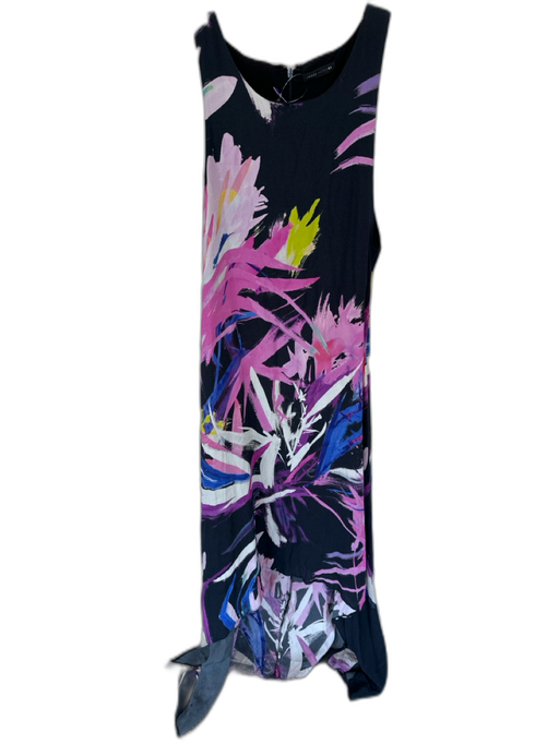 Josie Natori Size Est S Black & Purple Sleeveless Flowers Back Zip Maxi Dress Black & Purple / Est S