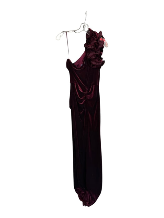 Xscape Size 10 Maroon Velvet One Shoulder Ruffles Gown Maroon / 10
