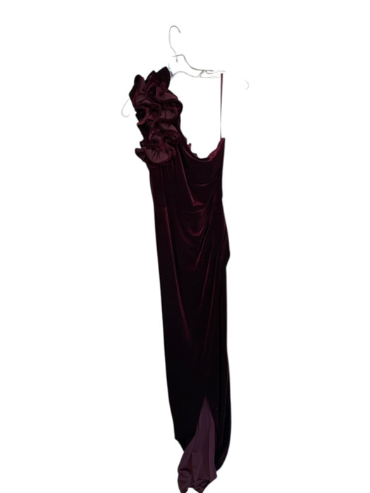 Xscape Size 10 Maroon Velvet One Shoulder Ruffles Gown Maroon / 10