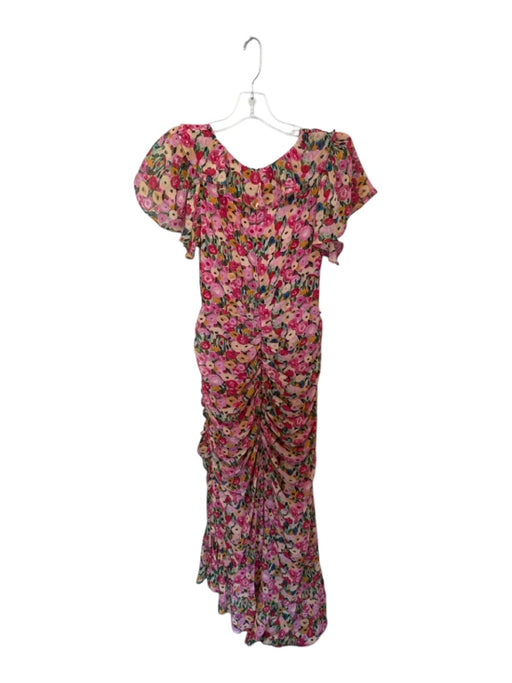 ASTR Size L Magenta & Multi Polyester Flutter Sleeves Flowers Back Zip Dress Magenta & Multi / L