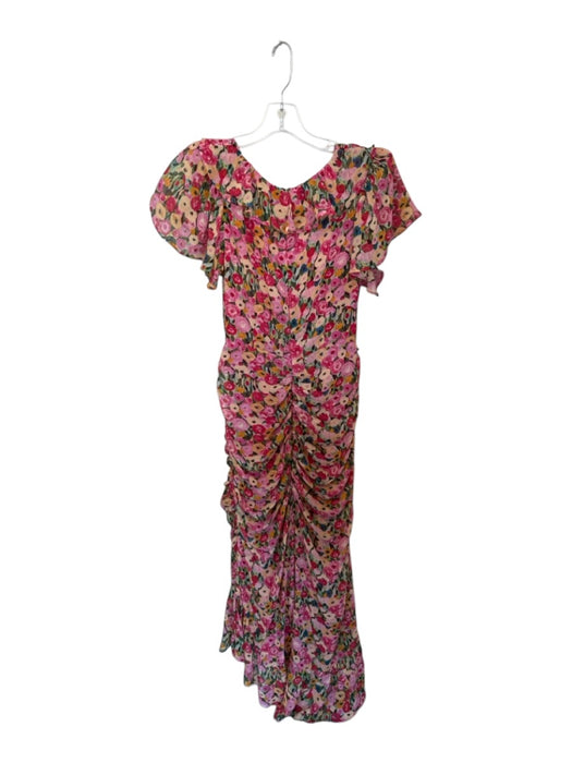ASTR Size L Magenta & Multi Polyester Flutter Sleeves Flowers Back Zip Dress Magenta & Multi / L
