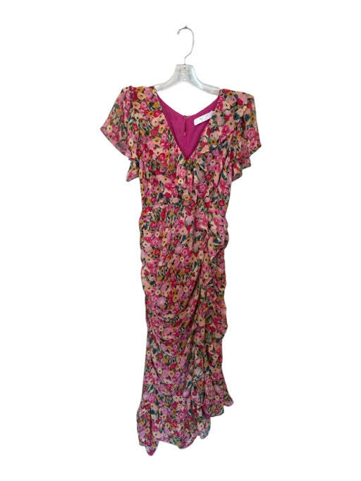ASTR Size L Magenta & Multi Polyester Flutter Sleeves Flowers Back Zip Dress Magenta & Multi / L