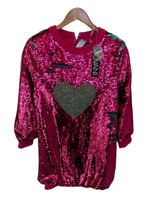 Jovani Size 6 Pink & Green Sequin Rhinestone Heart Long Balloon Sleeve Dress Pink & Green / 6