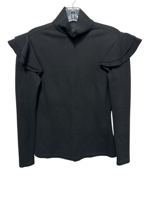 Hunter Bell Size XS Black Rayon Blend Long Sleeve Ruffle Shoulder Detail Top Black / XS