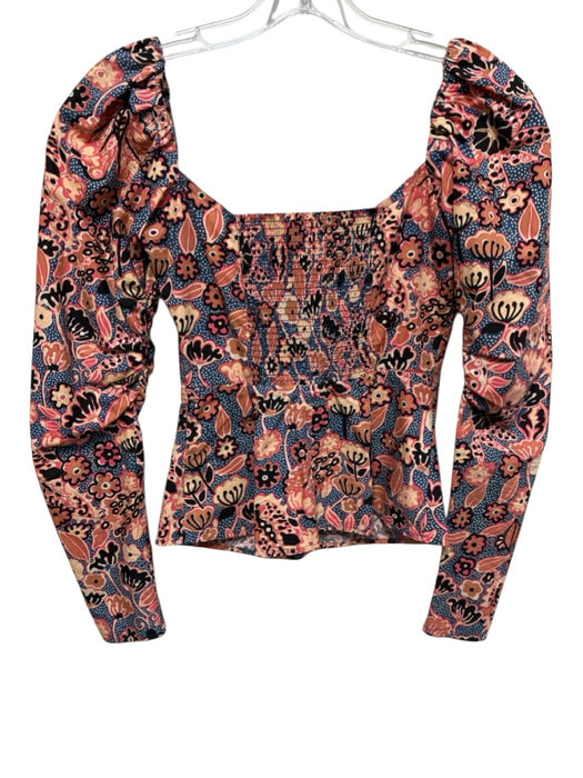 A.L.C. Size 0 Pink, Orange & blue Cotton Abstract Floral Polka Dot Top Pink, Orange & blue / 0