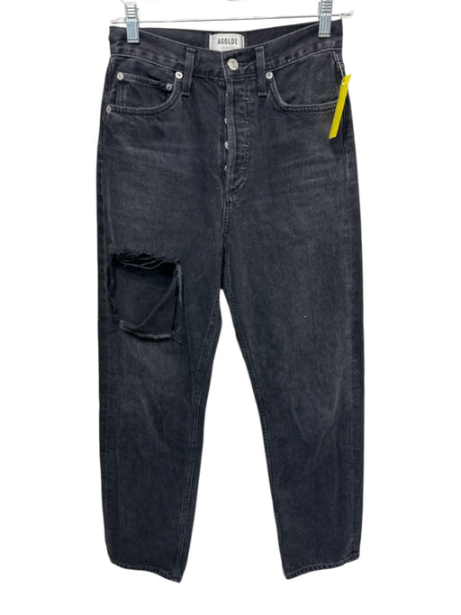 Agolde Size 24 Black Cotton Button Fly High Rise distressed Straight Jeans Black / 24