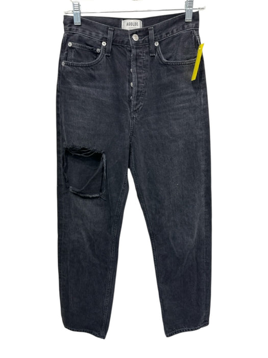 Agolde Size 24 Black Cotton Button Fly High Rise distressed Straight Jeans Black / 24