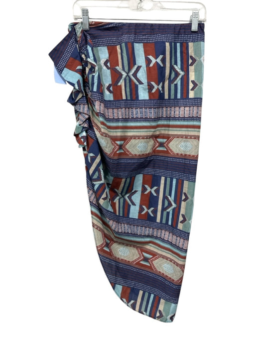 Veronica Beard Size M Blue, Brown, Multi Cotton Elastic Waistband Ikat Skirt Blue, Brown, Multi / M
