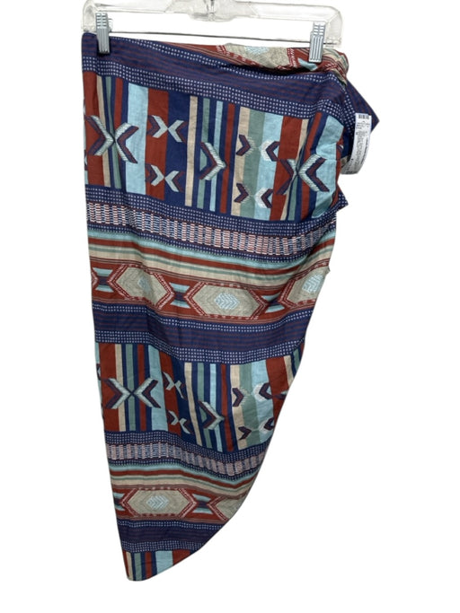 Veronica Beard Size M Blue, Brown, Multi Cotton Elastic Waistband Ikat Skirt Blue, Brown, Multi / M