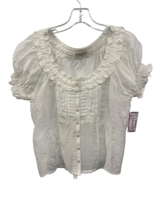 Pilcro Size XS White Missing Fabric Tag Short Puff Sleeve Wide Neck Ruffle Top White / XS