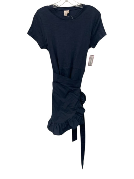 Cinq a Sept Size M Navy Blue Cotton Short Sleeve Fabric Block Wrap Detail Dress Navy Blue / M