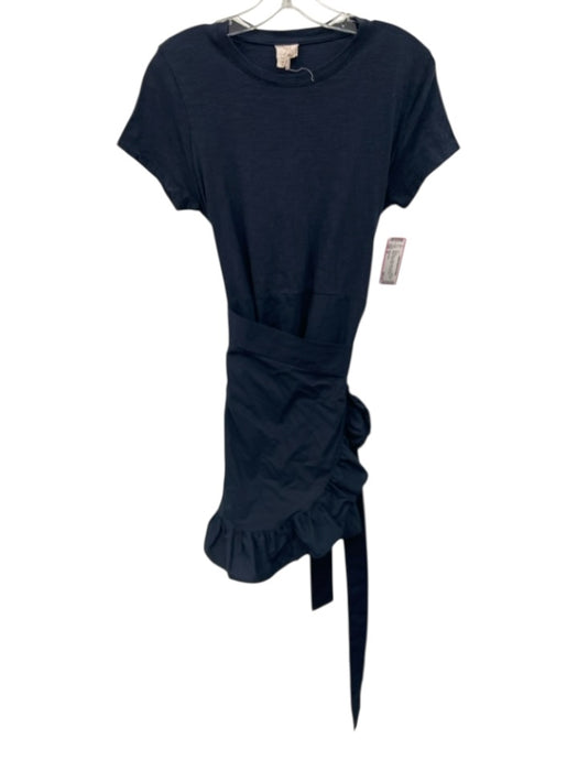 Cinq a Sept Size M Navy Blue Cotton Short Sleeve Fabric Block Wrap Detail Dress Navy Blue / M