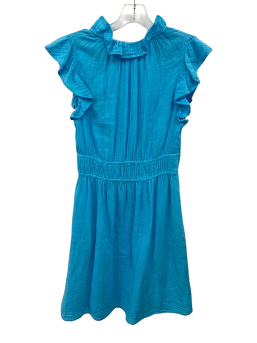 XiRENA Size S Blue Cotton Gauze Ruffle Cap Sleeve V Neck Elastic Waist Dress Blue / S