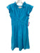 XiRENA Size S Blue Cotton Gauze Ruffle Cap Sleeve V Neck Elastic Waist Dress Blue / S