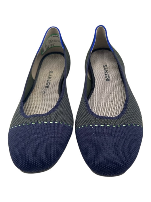 Rothy's Shoe Size 8.5 Navy & Green Synthetic Knit Round Toe Rubber Sole Flats Navy & Green / 8.5