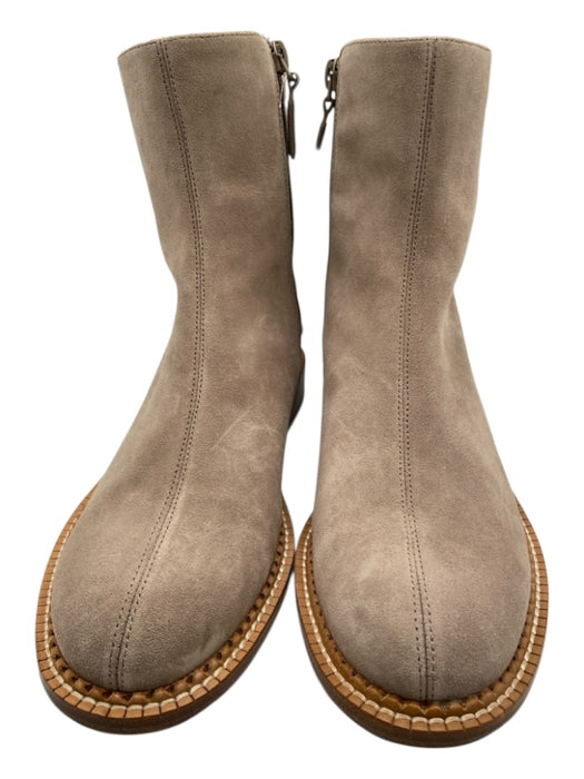 Vince Shoe Size 7.5 Taupe Suede Round Toe Top stitch Inside Zipper Booties Taupe / 7.5