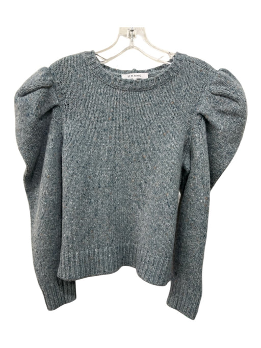 Frame Size S Pale Blue & Orange Wool & Nylon Rib Knit Puff Shoulder Sweater Pale Blue & Orange / S