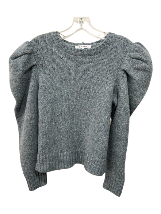 Frame Size S Pale Blue & Orange Wool & Nylon Rib Knit Puff Shoulder Sweater Pale Blue & Orange / S