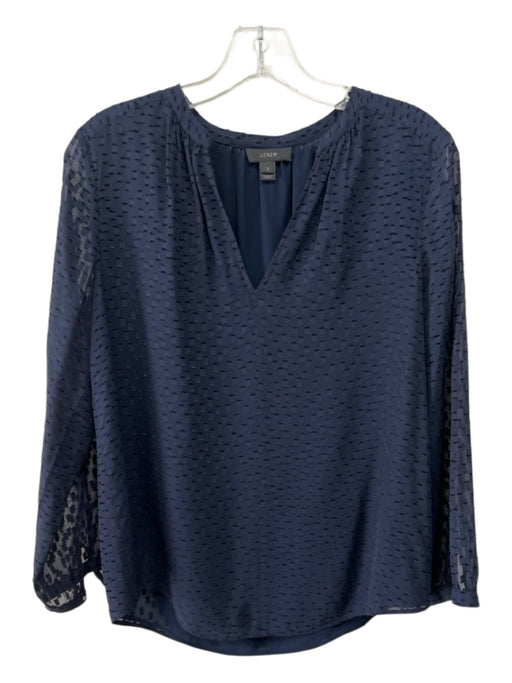 J. Crew Size 2 Navy Polyester & Silk Perforated Long Sleeve V Neck Top Navy / 2