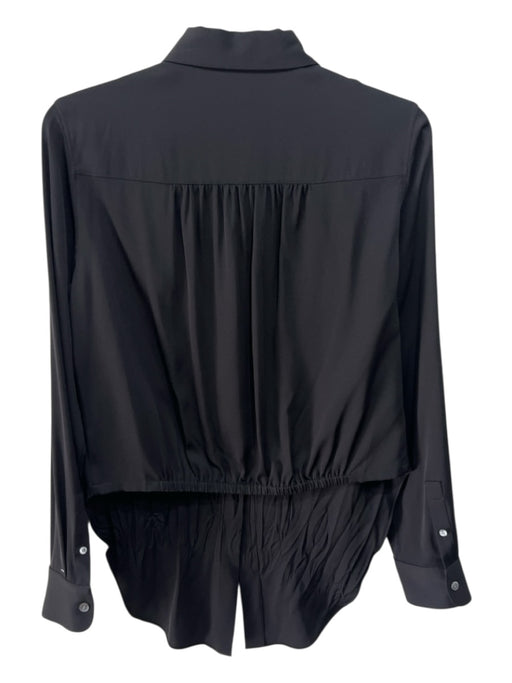Theory Size S Black Silk Blend Long Sleeve Button Up & Collar Front Tie Top Black / S