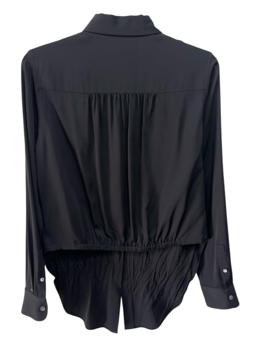 Theory Size S Black Silk Blend Long Sleeve Button Up & Collar Front Tie Top Black / S