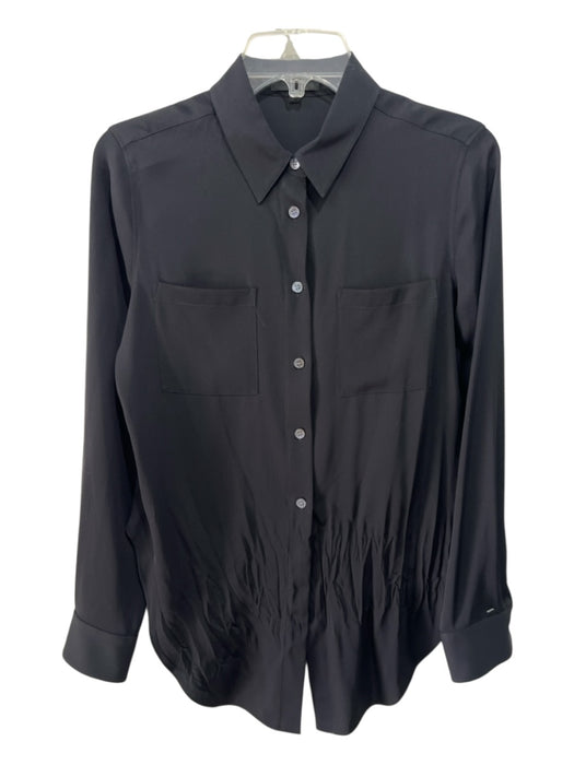 Theory Size S Black Silk Blend Long Sleeve Button Up & Collar Front Tie Top Black / S