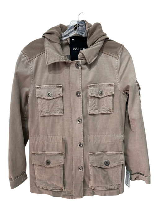 L'Atelier Size XS Beige Cotton & Spandex Fabric Block Snap Detail Zip Up Jacket Beige / XS