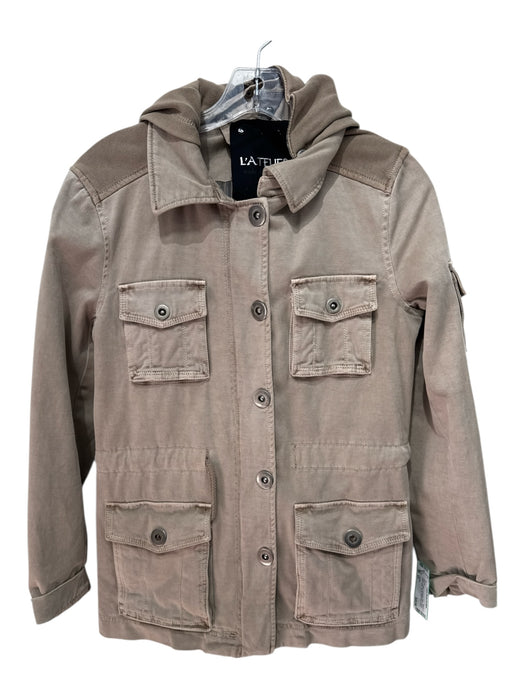 L'Atelier Size XS Beige Cotton & Spandex Fabric Block Snap Detail Zip Up Jacket Beige / XS