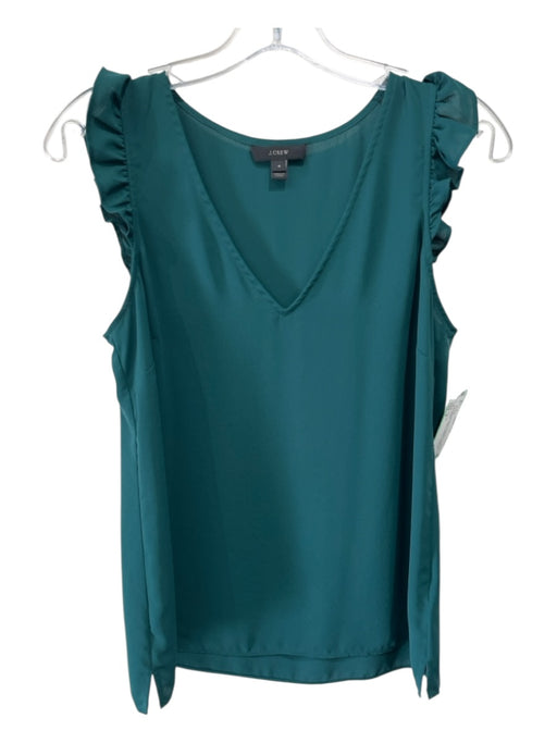 J. Crew Size 4 Emerald Green Polyester Ruffle Cap Sleeve V Neck Chiffon Top Emerald Green / 4