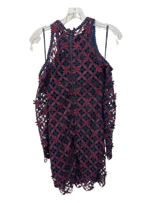 Self Portrait Size 0 navy & burgudny Polyester Lace Overlay Long Sleeve Dress navy & burgudny / 0
