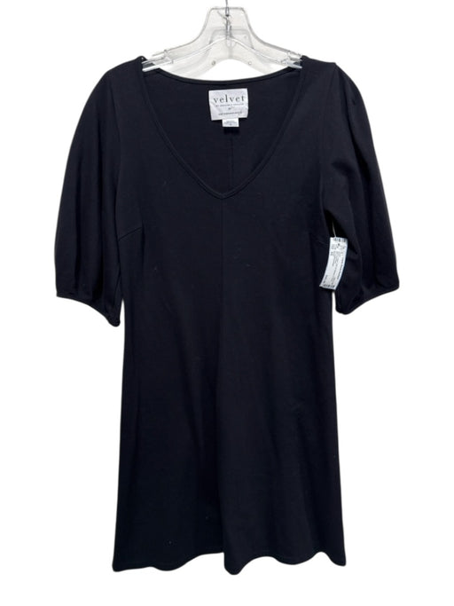 Velvet Size XS Black Cotton Puff 1/2 Sleeve V Neck Mini Dress Black / XS