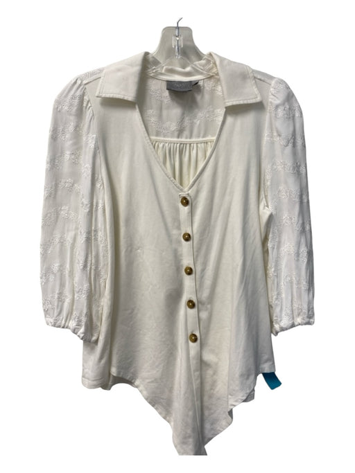 Vanessa Virginia Size XS Cream White Cotton Blend Button Up Collared Top Cream White / XS