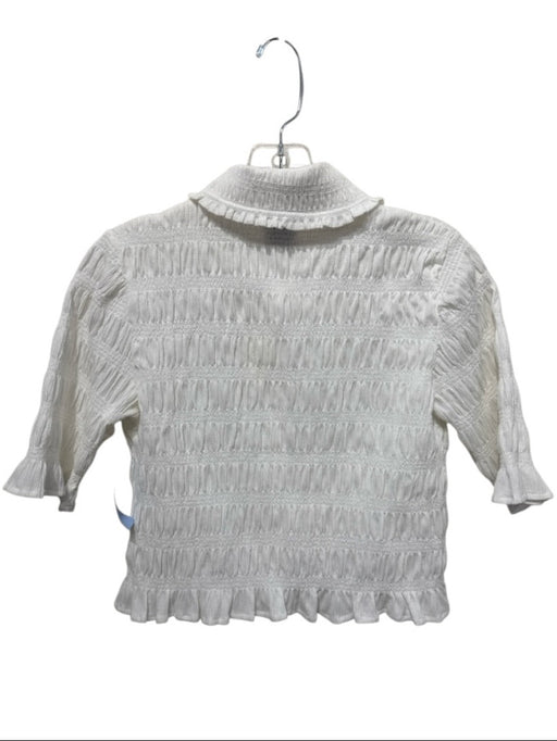 Maeve Size S White Polyester Smocked 1/2 Sleeve Buttons Collar Top White / S