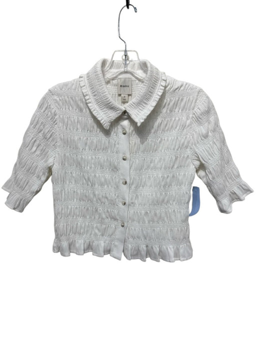 Maeve Size S White Polyester Smocked 1/2 Sleeve Buttons Collar Top White / S
