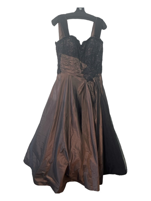 Jovani Size 14 Brown & Black Silk Beaded Bodice Lace Full Skirt Shrug Gown Brown & Black / 14