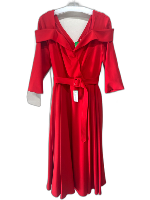 Fehaute Size 10 Red Polyester Blend Off Shoulder Pleated Waist Half Sleeve Gown Red / 10