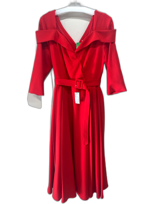 Fehaute Size 10 Red Polyester Blend Off Shoulder Pleated Waist Half Sleeve Gown Red / 10