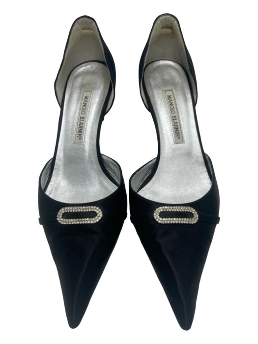 Manolo Blahnik Shoe Size 39 Black & Clear Satin Pointed Toe D'Orsay Pumps Black & Clear / 39