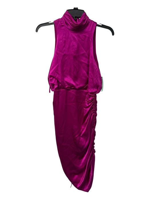 Cinq a Sept Size 0 Fuschia Silk Sleeveless Zip Back Ruched High Neck Dress Fuschia / 0