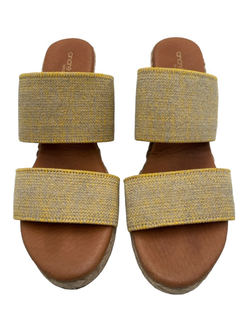 Andre Assous Shoe Size 39 Yellow & Beige Jute Double Strap Elastic Wedges Yellow & Beige / 39