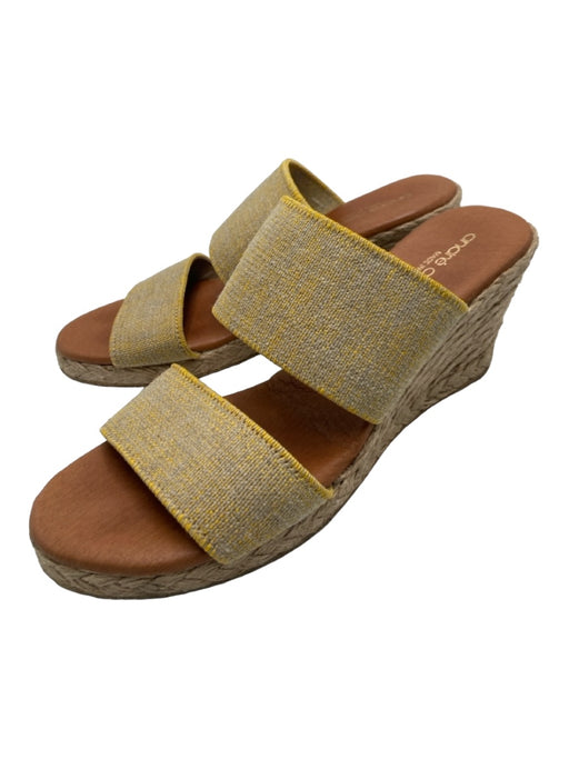 Andre Assous Shoe Size 39 Yellow & Beige Jute Double Strap Elastic Wedges Yellow & Beige / 39