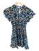 Willa Story Size XS Black & Blue Cotton Short Balloon Sleeve Ikat V Neck Dress Black & Blue / XS