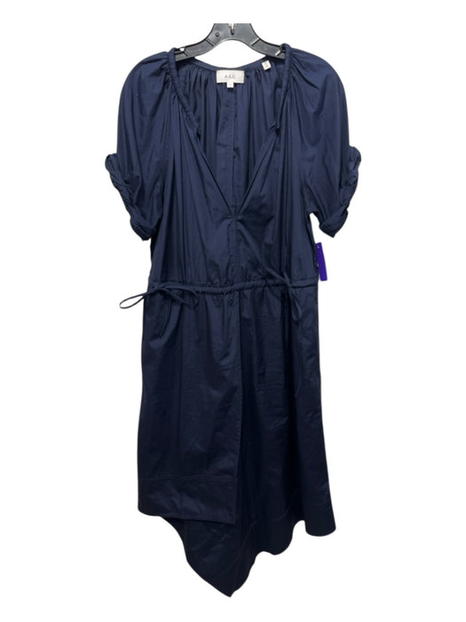 A.L.C. Size 8 Navy Blue Cotton Surplice Drawstring Waist Side Pockets Dress Navy Blue / 8